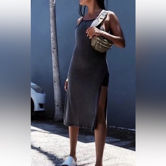 Free People Movement Hot Shot Stretch Cotton Tank Midi Dress skort Gray Sz M - Picture 1 of 15
